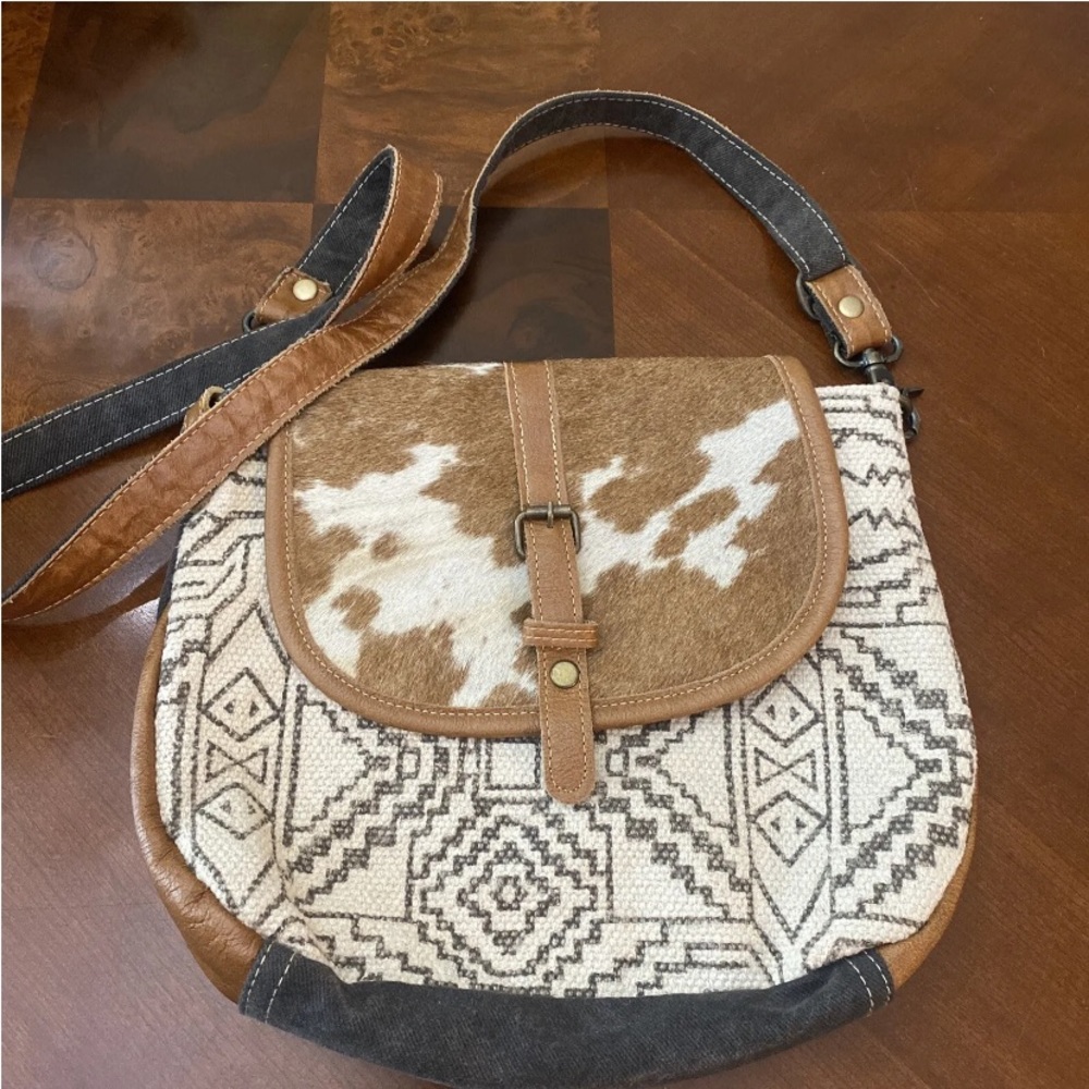 Myra Bag Aztec Canvas & Cow Hair on Shoulder Crossbody Bag